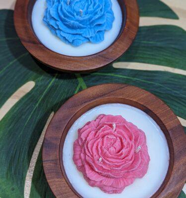 Scented Dreams - Flower Candle Wooden Bowl: Cheers! Scent